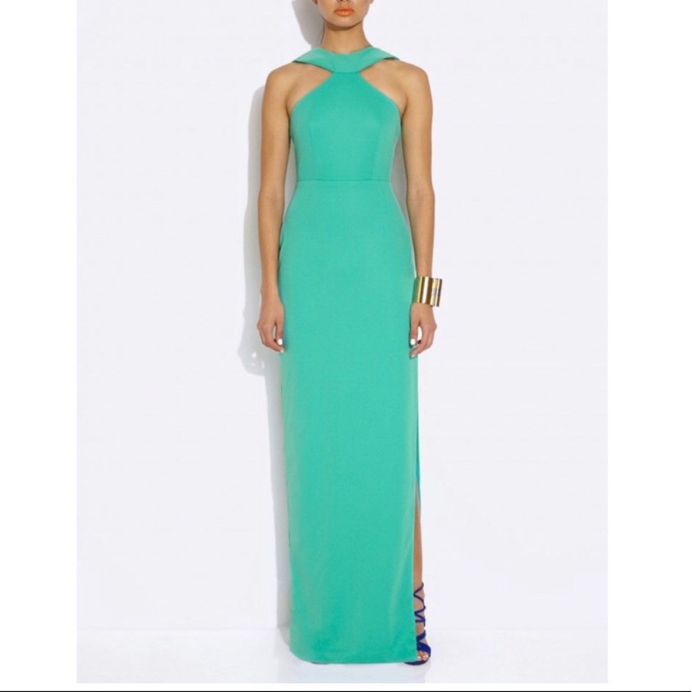 AQAQ Green Neck Strap Maxi Dress with Side Slit